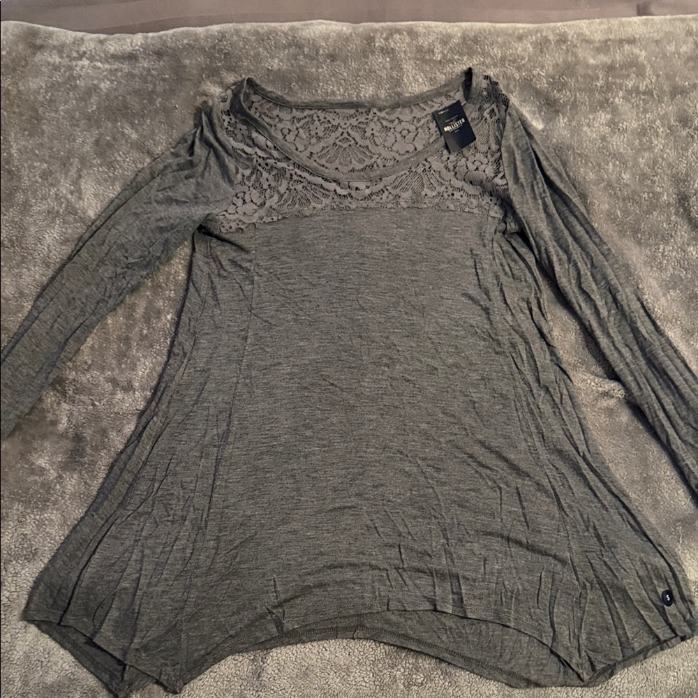 Hollister Charcoal Lace Long Sleeve Top